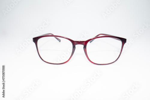 red glasses with white background