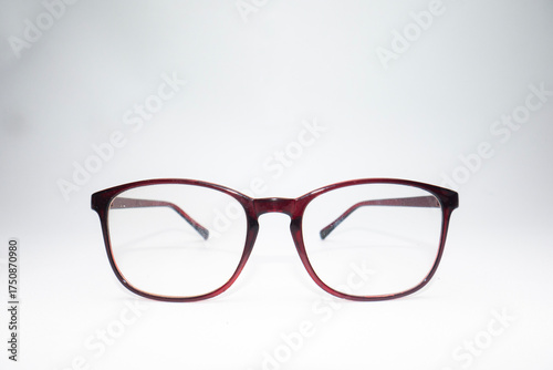 red glasses with white background