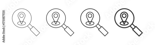 Search location  icon set collection style outline. Contain find, navigation, pin, gps, explore, locator, magnifying glass