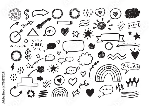 Hand Drawn Doodle Elements Sketchy Style Vector Illustration Design Set