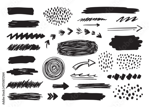 Hand drawn vector elements collection of different shapes and arrows