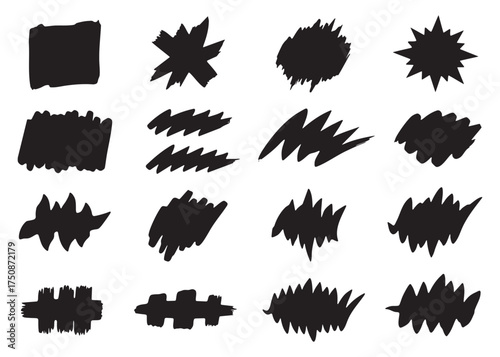 Black ink brush stroke collection on white background vector illustration