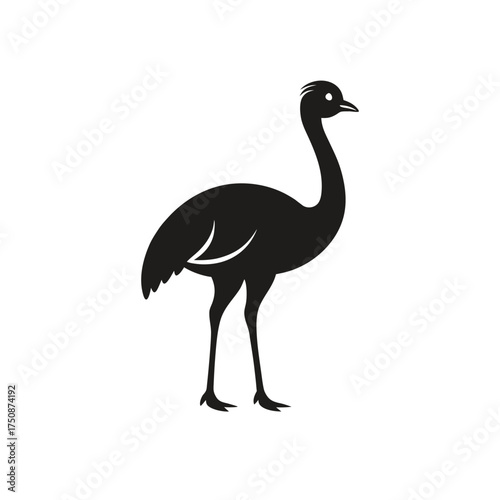 Minimalist Silhouette of Ostrich or Emu – Black and White Illustration of Flightless Bird for Wildlife and Nature Design