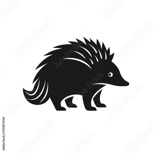 Minimalist Silhouette of Echidna with Spines – Black and White Illustration of Australian Wildlife for Nature and Educational Design