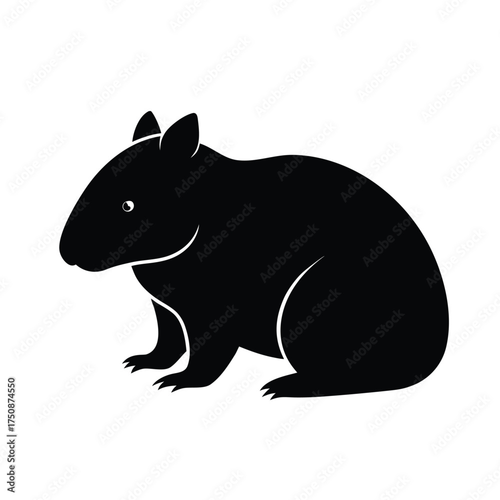 Obraz premium Minimalist Silhouette of Guinea Pig – Black and White Rodent Illustration for Pet, Nature, and Educational Design