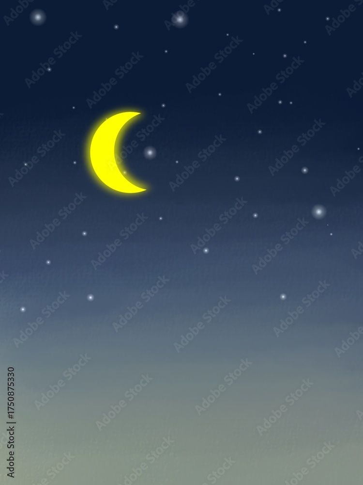 Fototapeta premium night sky background illustration with beautiful stars and crescent moon. Perfect for backgrounds, bedtime themes, children's books, and beautiful night time concepts.