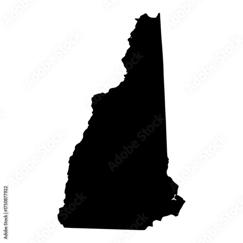 New Hampshire silhouette map. New Hampshire USA map vector. New Hampshire silhouette map on white background