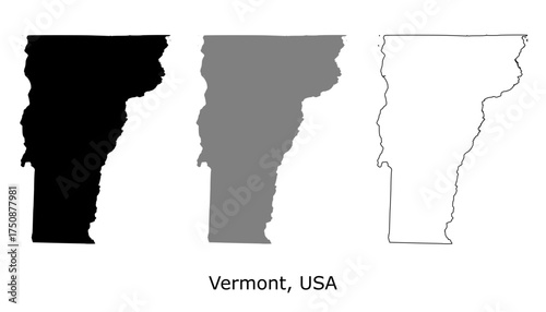 Vermont map set. Vermont USA map vector. Vermont silhouette, gray, and outline map