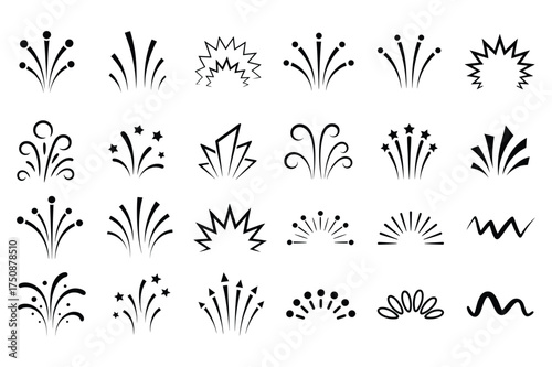 Collection of decorative black flourishes and swirls for graphic design elements and borders