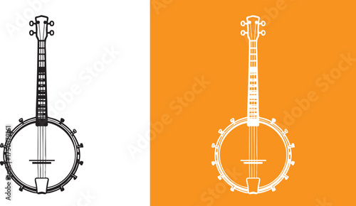 Banjo Music Instrument Illustration Black and White Musical Equipment Design