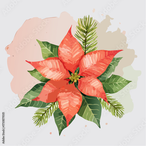 Ein stimmungsvolles Aquarell-Wallpaper mit roten Weihnachtssternen (Poinsettien)