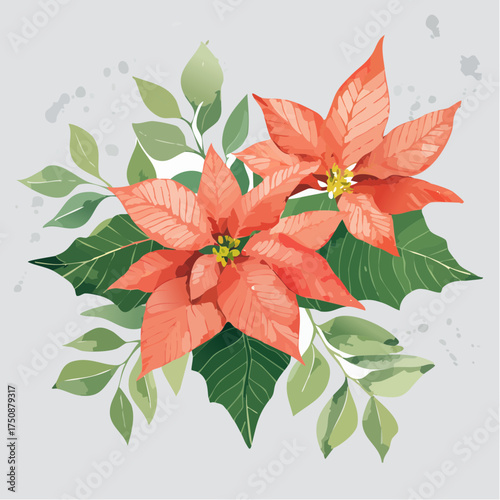 Ein stimmungsvolles Aquarell-Wallpaper mit roten Weihnachtssternen (Poinsettien)