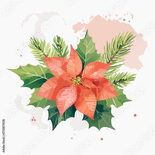 Ein stimmungsvolles Aquarell-Wallpaper mit roten Weihnachtssternen (Poinsettien)