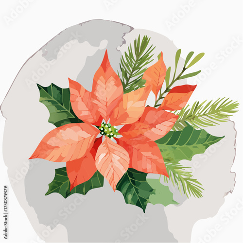Ein stimmungsvolles Aquarell-Wallpaper mit roten Weihnachtssternen (Poinsettien)