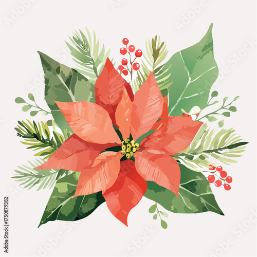 Ein stimmungsvolles Aquarell-Wallpaper mit roten Weihnachtssternen (Poinsettien)