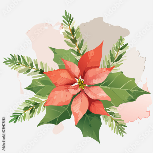Ein stimmungsvolles Aquarell-Wallpaper mit roten Weihnachtssternen (Poinsettien)