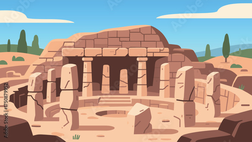 Ancient Desert Temple Ruins with Stone Columns
