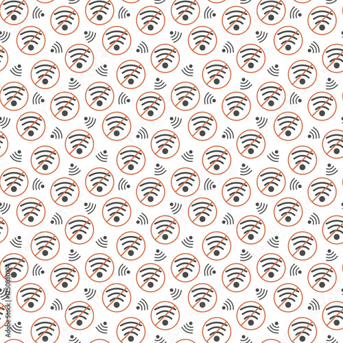 Internet free seamless pattern for vacation with crossed wireless signs and clouds. no wifi