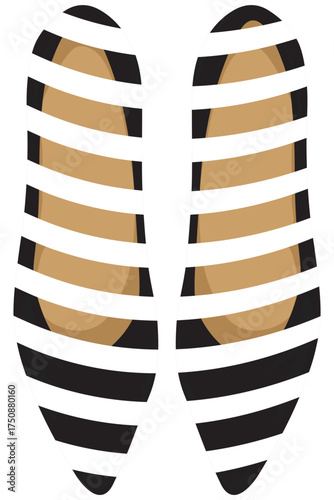 Creative striped high heels top view for bold fashion graphics and boutique branding