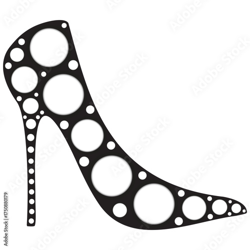 Creative high heel shoe silhouette with circular cutout pattern for fashion branding and posters