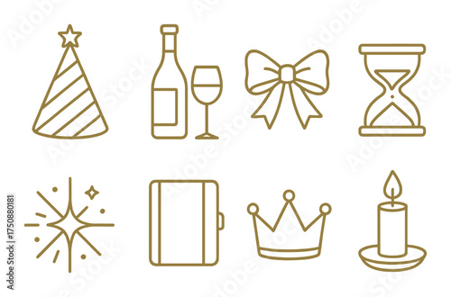 Outline icons of running, bridge, gate, bird, bush, hydrant, clock tower.