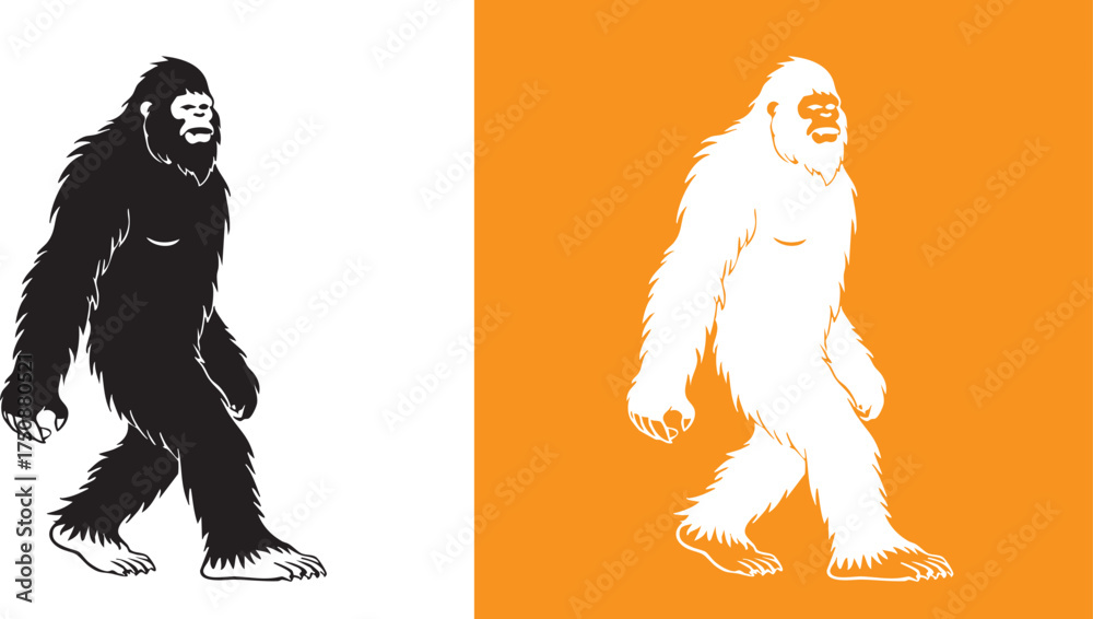 Fototapeta premium Silhouette of Bigfoot or Sasquatch Foot and Hand vector illustration