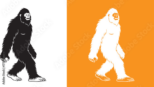 Silhouette of Bigfoot or Sasquatch Foot and Hand vector illustration
