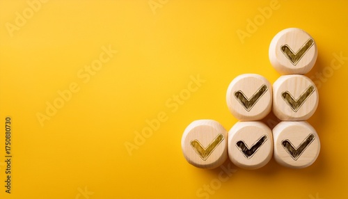 ubes with check mark on yellow background checklist concept with copy space