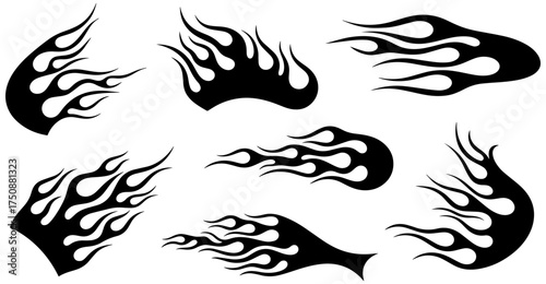 Dynamic fire flames collection for edgy designs and automotive graphics, bold and hot