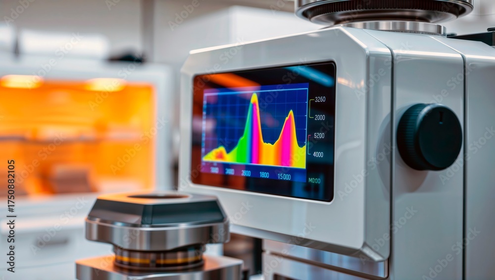 Fototapeta premium Laboratory analyzer with spectrum graph on display.