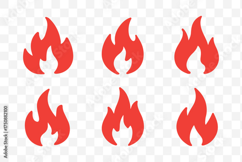 Fire icon collection. Fire flame symbol. Bonfire silhouette logotype. Flames symbols set flat style - stock.