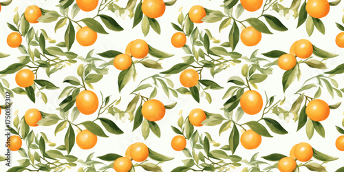 Bright fruit pattern with yellow orange and green leaves ideal for fabric pattern textile wallpaper and summer decorative background design