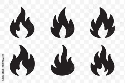 Fire icon collection. Fire flame symbol. Bonfire silhouette logotype. Flames symbols set flat style - stock.