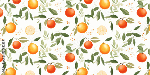Seamless floral trellis pattern with lemons and leaves in summer coquette Italian vacation aesthetic ideal for fabric wallpaper and wrapping design
