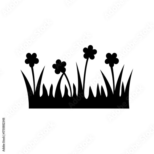 Silhouette of stylized grass and flowers in a simplistic vector format
