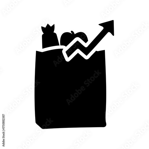 Grocery bag with rising price graph representing inflation in food cost