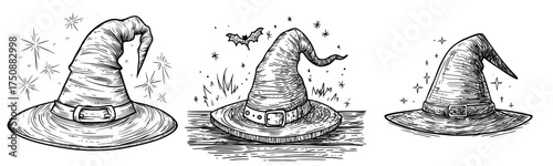 A black witch hat adorned with stars and a buckle represents the essence of magic and the Halloween spirit