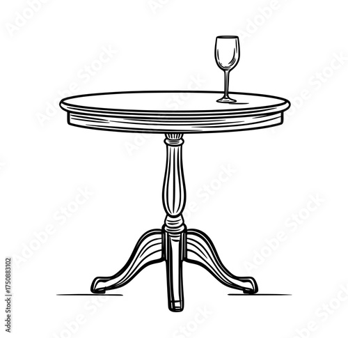 A modern round table featuring a minimalist design and three legs is silhouetted