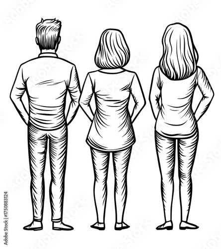 A simple yet powerful design featuring three people standing together in silhouette, symbolizing community and unity