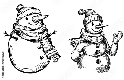 The silhouette of a snowman, donning a hat and scarf, with branch-like arms, is rendered in black and white