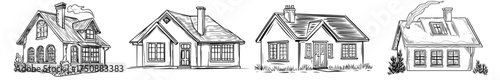 A house with windows and a chimney is depicted in black silhouette on a white background