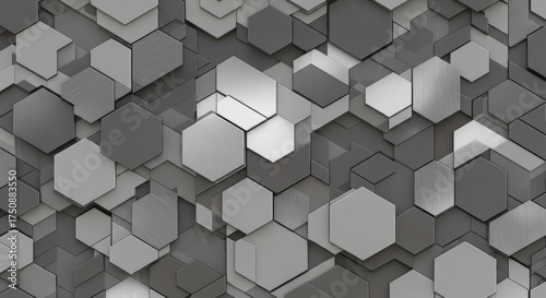 Abstract geometric pattern of interlocking hexagons in shades of gray creating a modern design