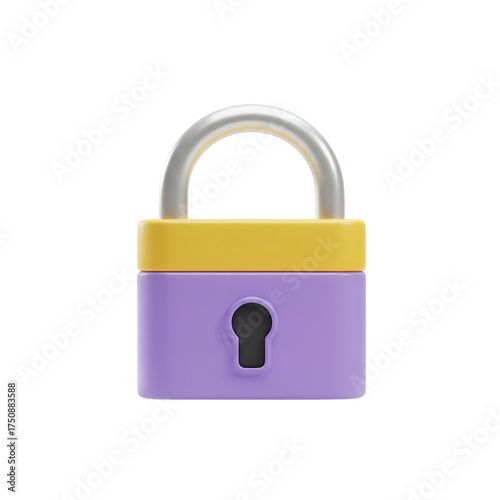 Colorful padlock isolated on white background, purple and yellow lock symbol of security and privacy Generative AI