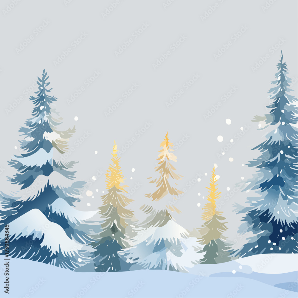 Obraz premium Sanfte Aquarell-Tannenbäume, die leicht mit Schnee bedeckt sind