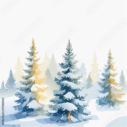 Sanfte Aquarell-Tannenbäume, die leicht mit Schnee bedeckt sind