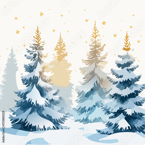 Sanfte Aquarell-Tannenbäume, die leicht mit Schnee bedeckt sind