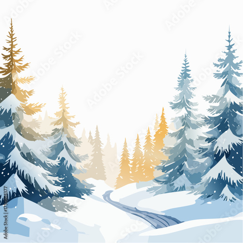 Sanfte Aquarell-Tannenbäume, die leicht mit Schnee bedeckt sind