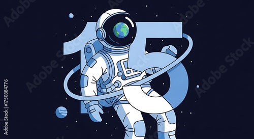 Astronaut in Space with Number 15 Illustration.
