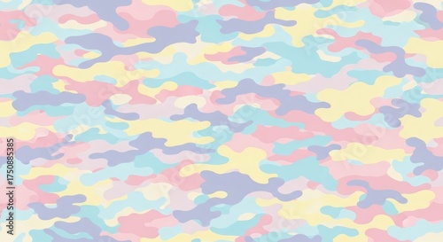 Soft pastel camouflage pattern featuring abstract shapes in light colors for creative backgrounds