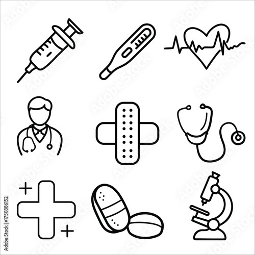 line art style medical icon set 